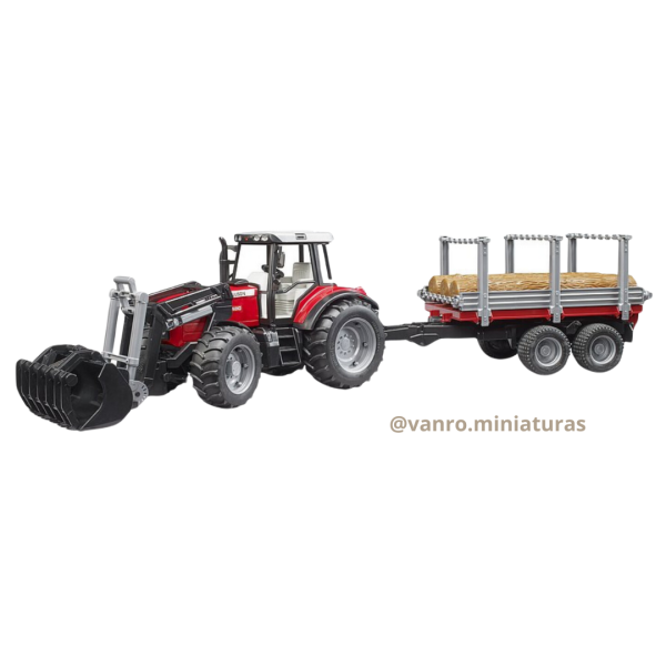 Tractor Massey Ferguson 7480 C/Cargador Frontal y Carro De Arrastre - Bruder
