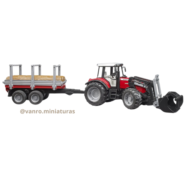 Tractor Massey Ferguson 7480 C/Cargador Frontal y Carro De Arrastre - Bruder - Imagen 2