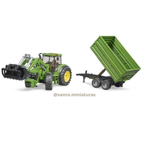 Tractor John Deere 7930 c/cargador frontal y carro de arrastre - Bruder - Imagen 2