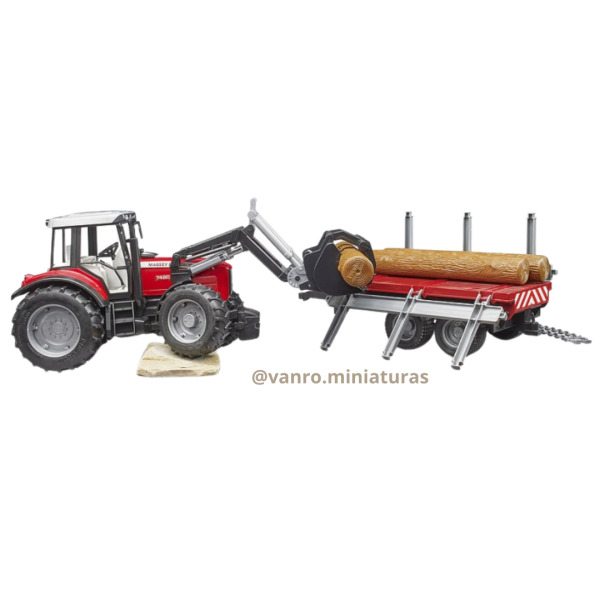 Tractor Massey Ferguson 7480 C/Cargador Frontal y Carro De Arrastre - Bruder - Imagen 3