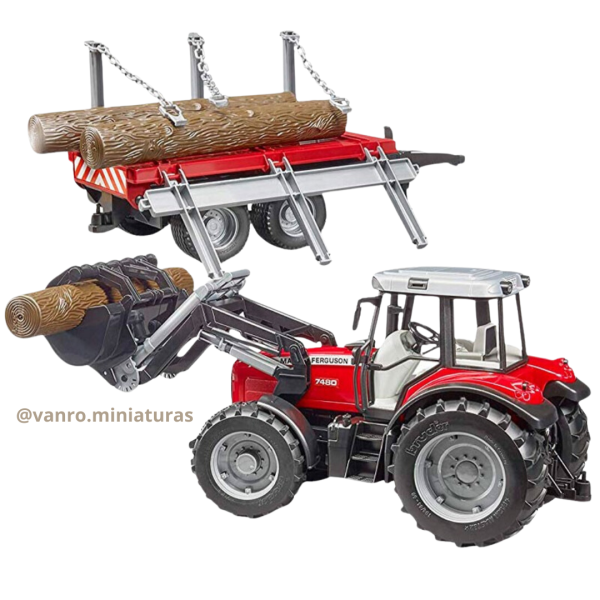 Tractor Massey Ferguson 7480 C/Cargador Frontal y Carro De Arrastre - Bruder - Imagen 4