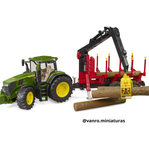 Tractor John Deere 7R 350 c/ remolque forestal - Bruder Toys