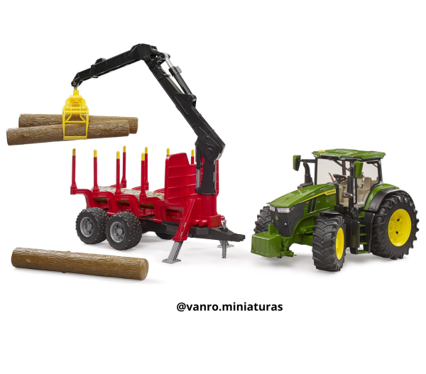 Tractor John Deere 7R 350 c/ remolque forestal - Bruder Toys - Imagen 3