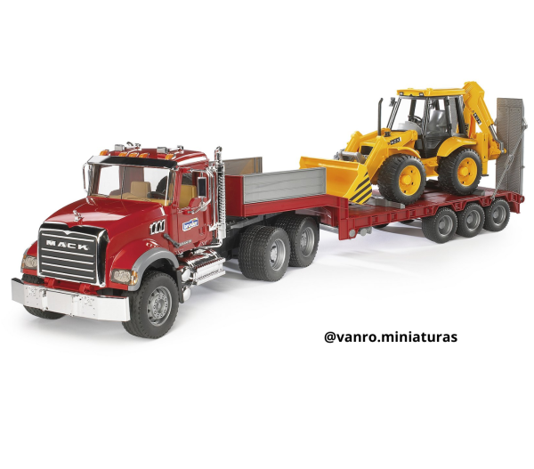 Camión Cama Baja Mack Granite C/Retroexcavador - Bruder Toys