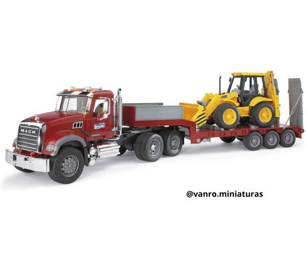 Camión Cama Baja Mack Granite C/Retroexcavador - Bruder Toys - Imagen 2