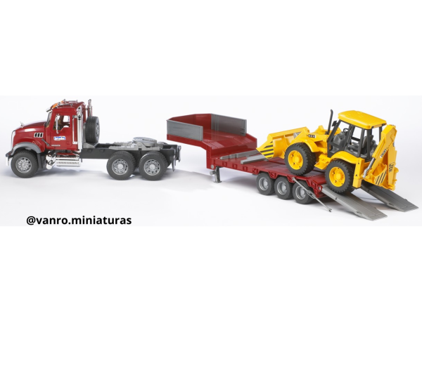 Camión Cama Baja Mack Granite C/Retroexcavador - Bruder Toys - Imagen 3