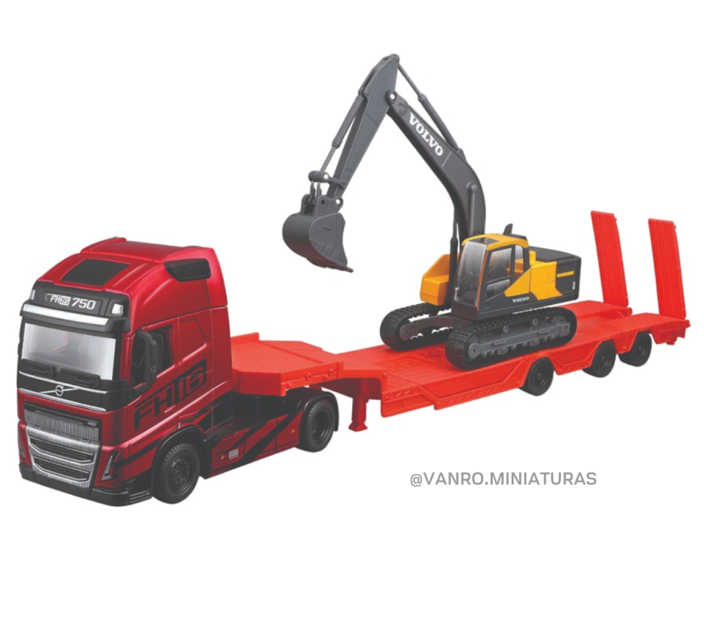 Camión Volvo FH16 750 Globetrotter XXL c/cama baja y excavadora - Bburago