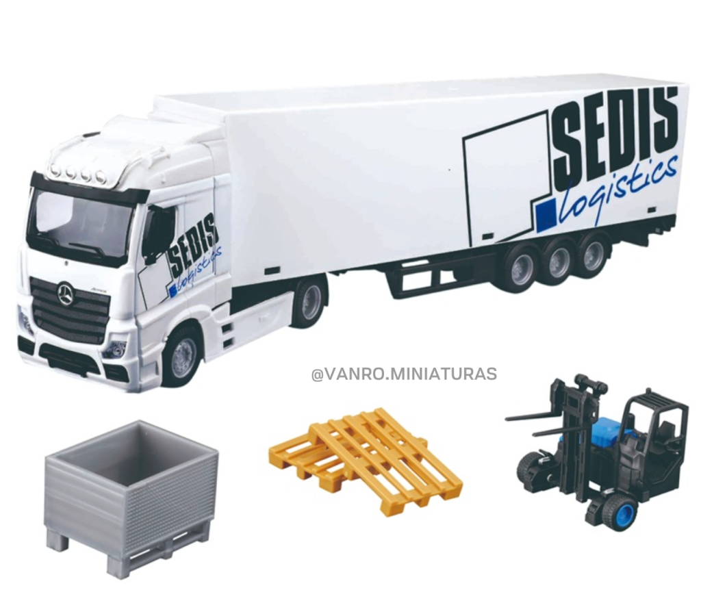 Camión Mercedes-Benz Actros 4×2 c/semirremolque, grúa y accesorios - Bburago