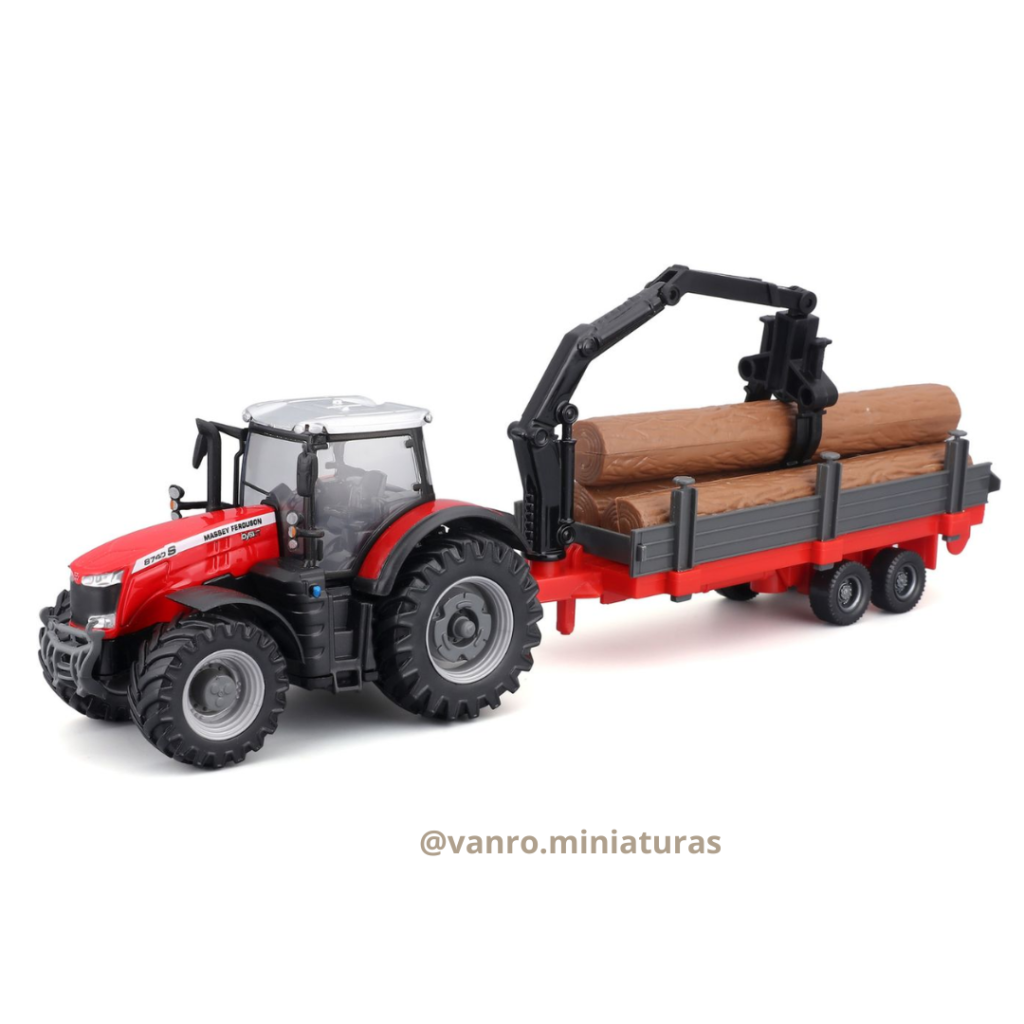 Tractor Massey Ferguson 8740S c/carro con troncos - Bburago